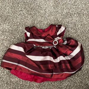 Fancy 3-6 month baby girls dress burgundy jacquard
